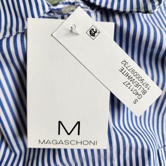 Magaschoni Women's Long Sleeve Striped Oversized Shirt | Cotton Blue White | NEW - Picture 10 of 12